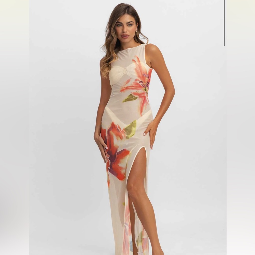 Serena Maxi Mesh Dress / Tiger Lily / Black Bough Swim / WORN ONCE